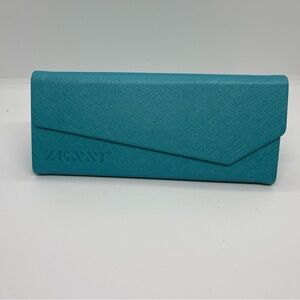 Turquoise Zenni Hard Eyewear case magnetic closure folds flat